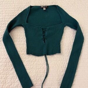 Urban Outfitters Teal Ribbed Knit Top